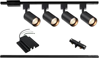 Hiiglxii 4-light black H track lighting kit with floating canopy connector
