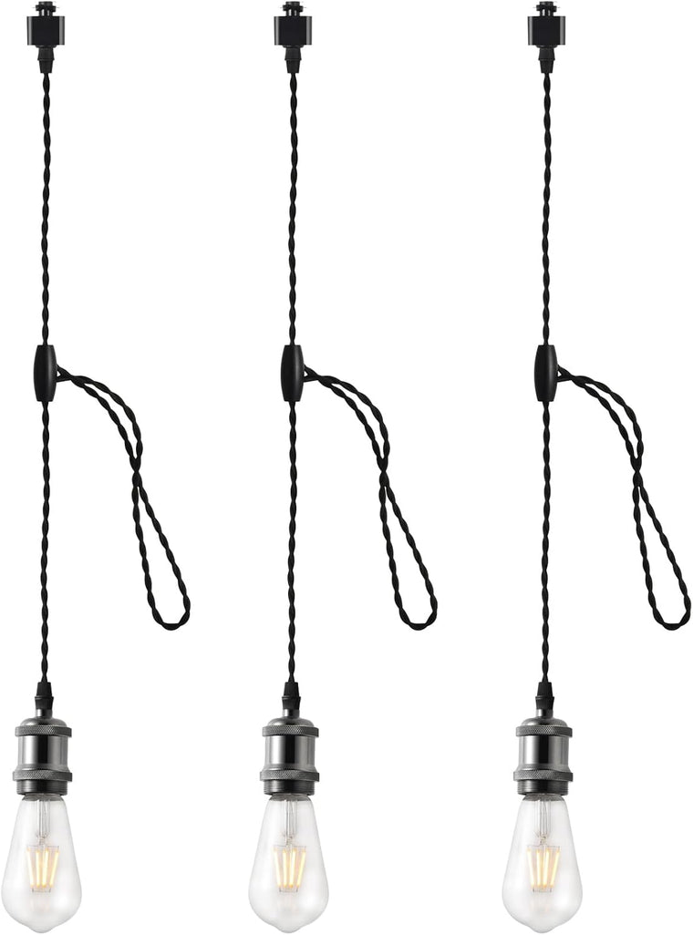 Adjustable E26 H Track Pendant Lights - 3-Pack, Black - main product view