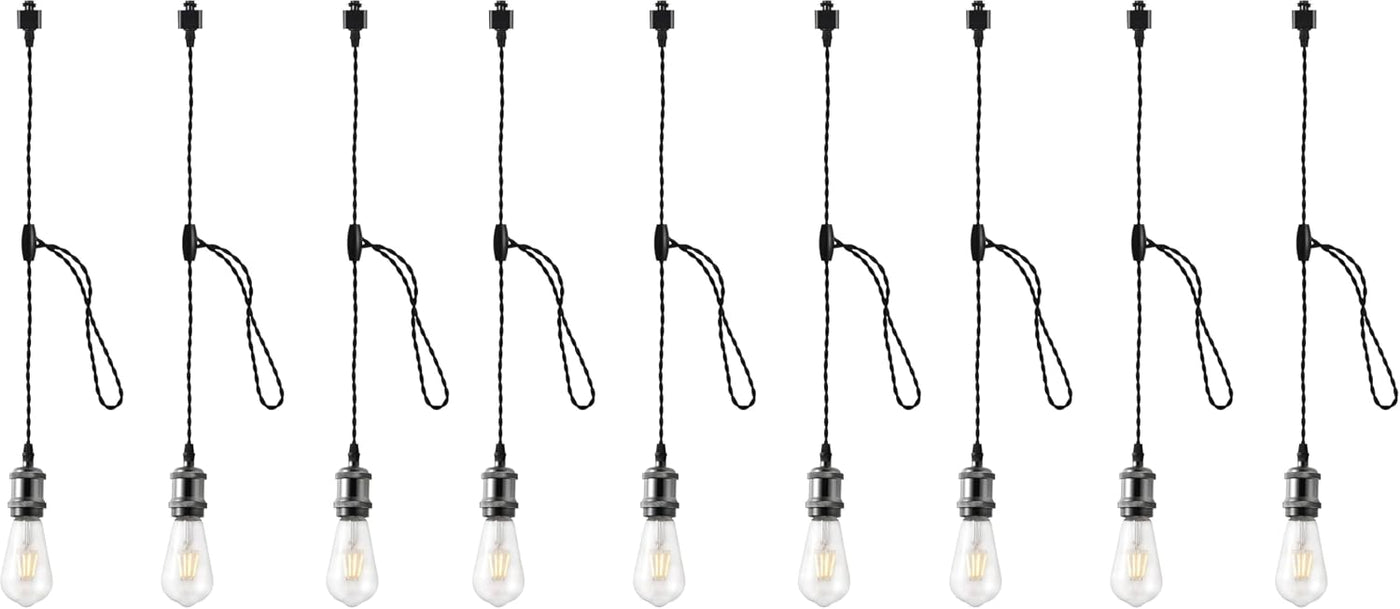 Adjustable E26 H Track Pendant Lights - 9-Pack, Black - main product view