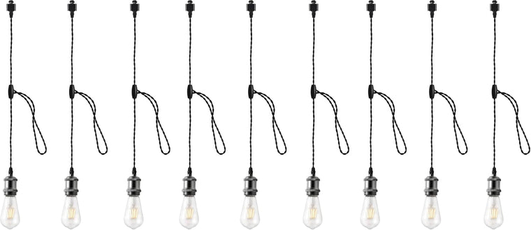 Adjustable E26 H Track Pendant Lights - 9-Pack, Black - main product view