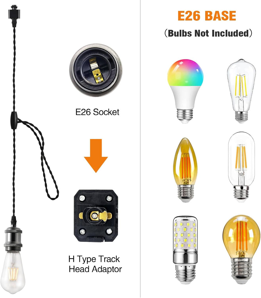 Adjustable E26 H Track Pendant Lights - 9-Pack, Black - product detail 3
