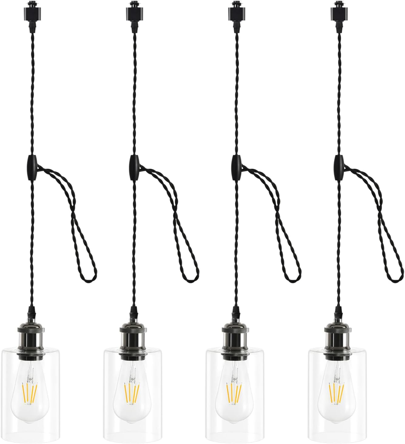 Adjustable E26 H Track Pendant Lights - 4-Pack, Black - main product view