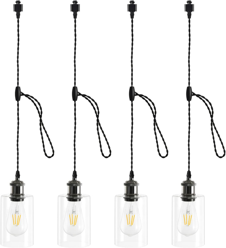 Adjustable E26 H Track Pendant Lights - 4-Pack, Black - main product view