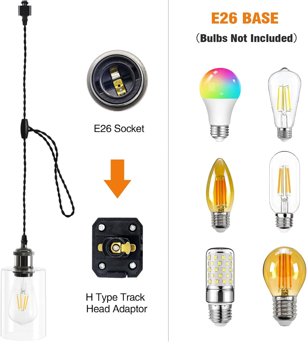 Adjustable E26 H Track Pendant Lights - 4-Pack, Black - product detail 3