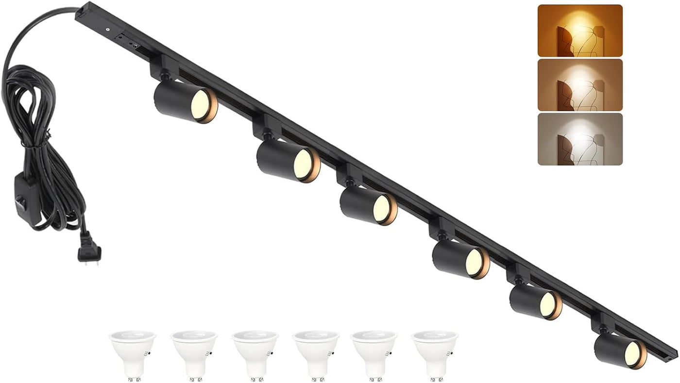 6-Light 3-CCT Plug-in Track Lighting Kit - Black - main product view